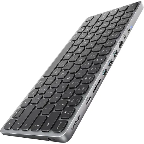 Tastatura Axagon HMC-KB-US, Cu fir, Hub USB 3x USB-A, 1x HDMI, 1x microSD, 1x SD, 4K 60 Hz, Layout US (Argintiu)