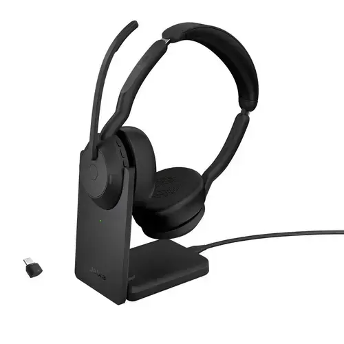 Casti Wireless Call Center Jabra Evolve2 55 UC, Bluetooth, Microfon, Stand incarcare, Autonomie 18 ore (Negru)