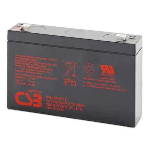 Acumulator stationar, AGM / VRLA, plumb acid sigilat, 6V 8.2Ah, High Rate / Long Life, CSB, pentru UPS, barcute, lanterne, masinute, jucarii, alarme, HRL634WF2