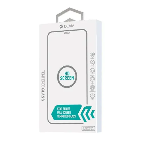 Folie Protectie Devia Sticla DEVFOLIXIIIPBK pentru iPhone 13 / 13 Pro, Temperata, Anti-Shock, 9H, 0.26mm (Negru/Transparent)