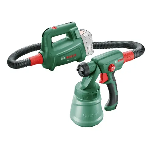 Pistol de Vopsit pe acumulator Bosch EasySpray 0603208000, 18 V, 800 ml capacitate rezervor, curea umar, perie curatare, fara acumulator/incarcator + Starter Kit Bosch Alliance 1600A02625, acumualtor 18V, 2.5 Ah, incarcator, tehnologia Power for all Alli
