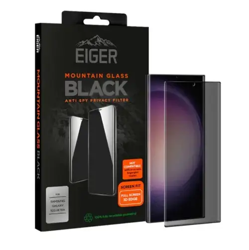 Folie Protectie Sticla Eiger Mountain Glass 3D pentru Samsung Galaxy S23 Ultra (Negru)