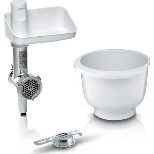 Set de accesorii pentru robotii de bucatarie MUM5 si MUM 4 Bosch MUZ5BS1, masina de tocat , bol de plastic, accesoriu 4 tipuri de patiserie (Alb)