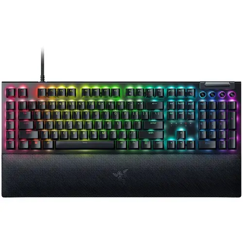 Tastatura mecanica gaming Razer BlackWidow V4 (Yellow Switch), taste ABS, layout US, iluminare RGB, cu 6 butoane customizabile, suport pentru incheietura magnetic (Negru)