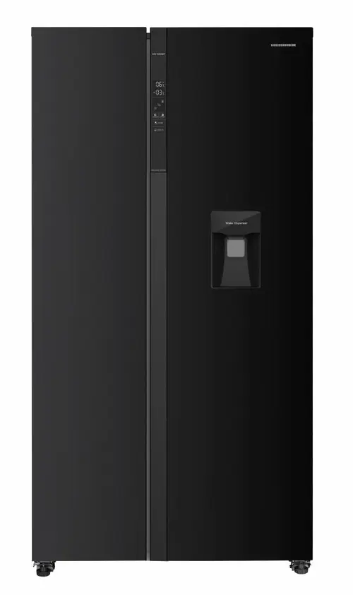 Side-by-Side Heinner HSBS-HM529NFBKWDE++, 529 l, Clasa E, Dozator de apa, Display LED cu control tactil, ECO, functie Smart, Compresor Inverter, H 177 cm (Negru)