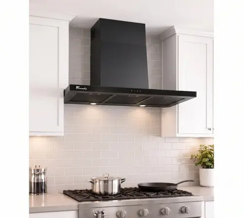Hota Decorativa Tornado Lara 1200 (90), 1 motor, latime 90 cm, 3 viteze, absorbtie 1200 m3/ora, Negru