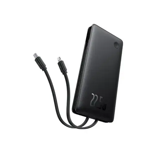 Acumulator extern Baseus Airpow Lite, 10000mAh, 22.5W, Incarcare rapida, USB-C, USB-A, cablu dual Lightning si USB-C (Negru)