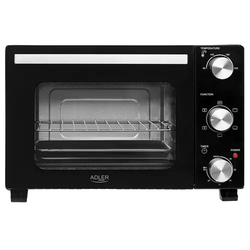 Cuptor electric Adler AD 6024, 22 l, 1300 W, Cronometru, Temperatura reglabila 0-230 C, Usa de sticla calita (Negru)
