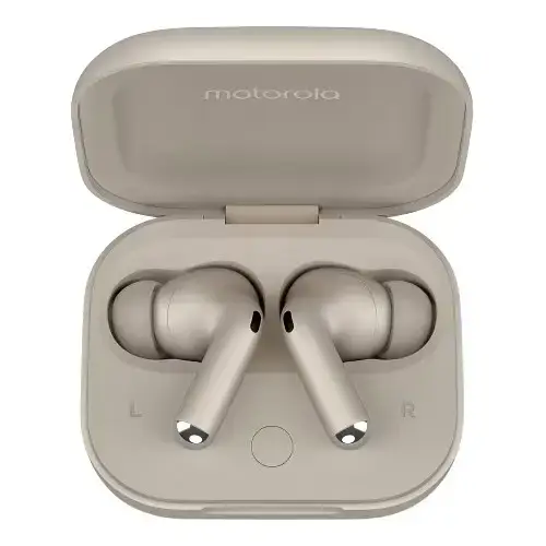 Casti True Wireless Motorola MOTO Buds+ Flute, Bluetooth, In-Ear, Dolby Atmos, Smart ANC, Rezistenta la apa (Bej)
