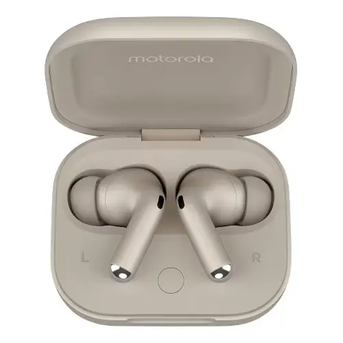 Casti True Wireless Motorola MOTO Buds+ Flute, Bluetooth, In-Ear, Dolby Atmos, Smart ANC, Rezistenta la apa (Bej)