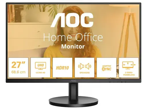 Monitor IPS LED AOC 27inch U27B3A, UHD (3840 x 2160), HDMI, DisplayPort, Boxe (Negru)