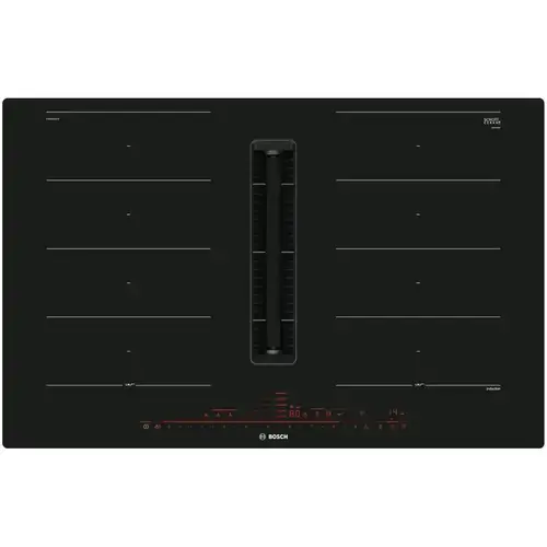 Plita incorporabila cu hota integrata Bosch PXX801D67E, Inductie, 4 zone de gatit, 2 Flex Zone, Putere de absorbire 500 mc/h, 80cm, Negru
