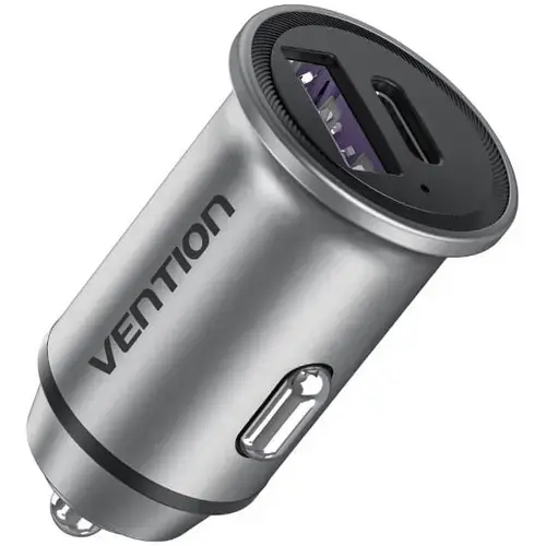 Incarcator auto Vention Two-Port USB A+A(30+30) Car Charger Gray Mini Style Aluminium Alloy Type
