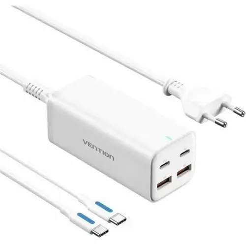 Incarcator retea la 220V Vention 4-Port USB (C + C + A + A) GaN Charger (100W/100W/18W/18W) EU-Plug , Alb