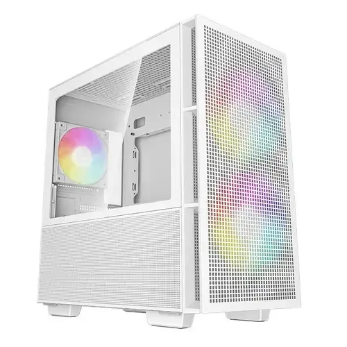 Carcasa DeepCool CH360 WH, Mini Tower, ATX, fara sursa, 3 ventilatoare incluse, USB 3.2 gen 1 x 1, USB 2.0 x 2, audio, PSU shroud, 4 sloturi expansiune, iluminare ARGB (Alb)