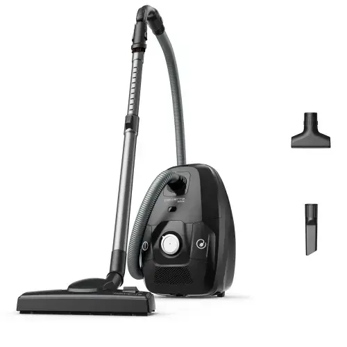 Aspirator cu sac Rowenta Green Force Max Silence RO6136EA, 900W, 70% plastic reciclat, 3 niveluri de filtrare, sac Hygiene+, lungime cablu 8.4m, recipient praf 4.5L, perie EasyBrush, indicator umplere sac (Negru/Argintiu)