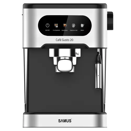 Espressor manual Samus CAFE GUSTO 20, 1350 W, 20 bar, Rezervor 1.5 l, 5 optiuni, Abur (Negru/Inox)