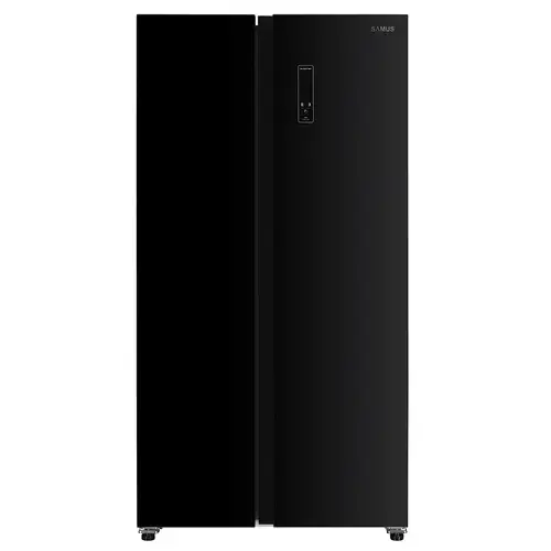 Side by Side Samus SSBG-557NFE, 442 l, Full No Frost, Clasa E, Afisaj electronic LCD, Usi din sticla neagra, H 177 cm (Negru)