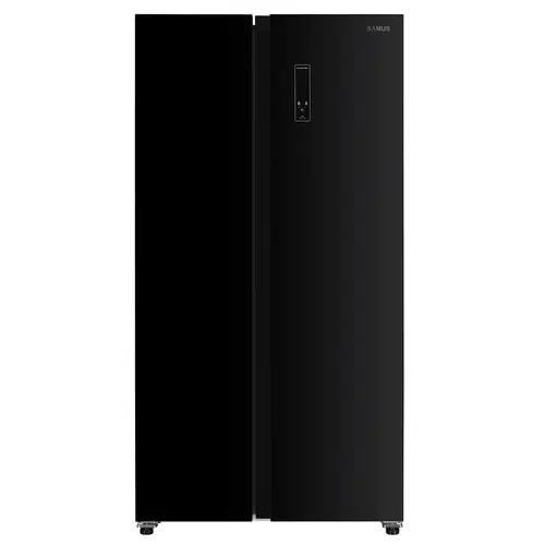 Side by Side Samus SSBG-557NFE, 442 l, Full No Frost, Clasa E, Afisaj electronic LCD, Usi din sticla neagra, H 177 cm (Negru)
