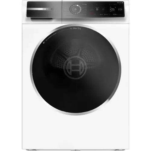 Uscator de rufe Bosch Seria 8 WRB247CNBY, Pompa de caldura, 9 Kg, 14 programe, AutoDry, Condensator cu autocuratare, Iluminare interioara, Touch control, Smart Dry, EcoSilence Drive, Home Connect, Clasa A, 60 cm (Alb)