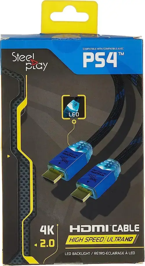 Cablu HDMI Steel Play, iluminare LED, 2m, 4K HDMI 2.0, High-Speed, Pentru PlayStation 3 si Playstation 4 (Negru/Albastru)