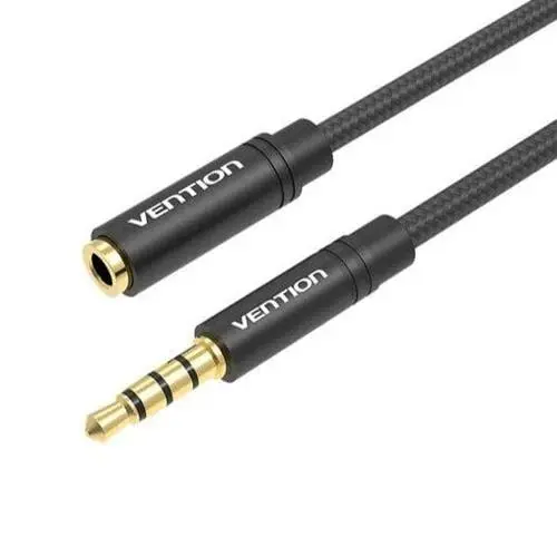 Cablu audio prelungitor Vention, Jack 3.5mm (T) la Jack 3.5mm (M), 1m, Negru