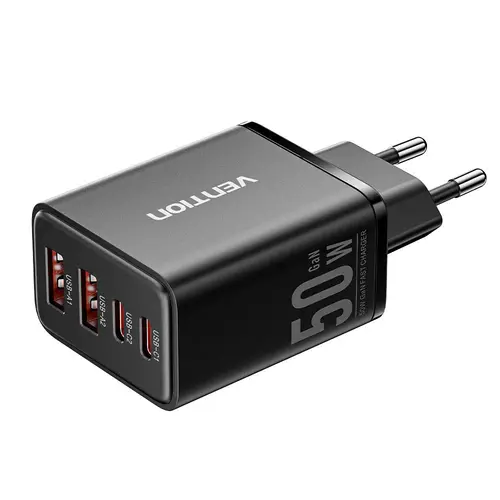 Alimentator retea Vention, 30W, 2 x USB-C (30W/20W), 2 x USB-A (18W/18W), GaN, Fast Charge, Negru
