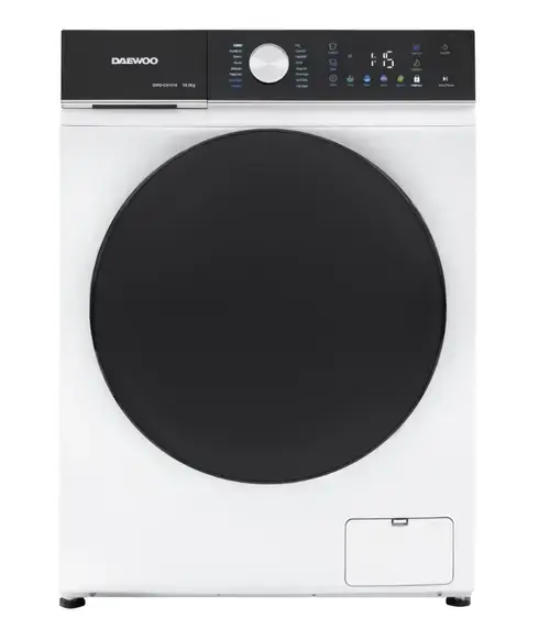Masina de spalat rufe Daewoo DWD-CS1014, 10 kg, Motor Inverter, 1400 rpm, Clasa A-30%, 16 programe, butoane touch, panou de control negru cu pictograme colorate, usa dubla neagra (PC Cover) (Alb)