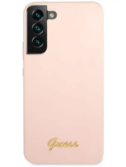 Protectie Spate Guess Metal Logo Script pentru Samsung Galaxy S22 Plus (Roz)