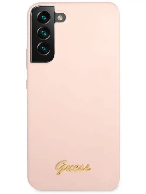 Protectie Spate Guess Metal Logo Script pentru Samsung Galaxy S22 Plus (Roz)