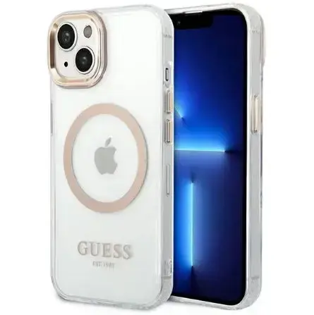 Protectie Spate Guess MagSafe pentru Apple iPhone 14 Plus (Auriu/Transparent)