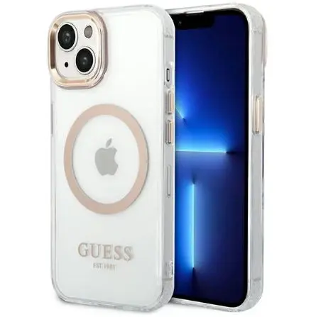 Protectie Spate Guess MagSafe pentru Apple iPhone 14 Plus (Auriu/Transparent)