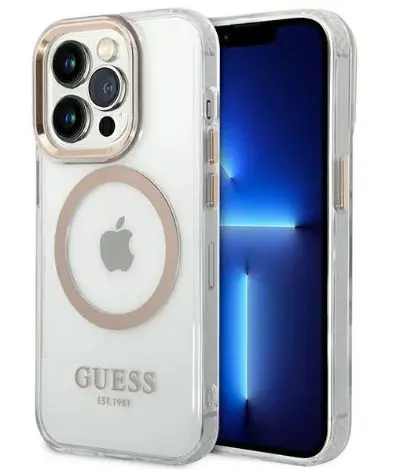 Protectie Spate  Guess MagSafe pentru Apple iPhone 14 Pro Max (Auriu/Transparent)