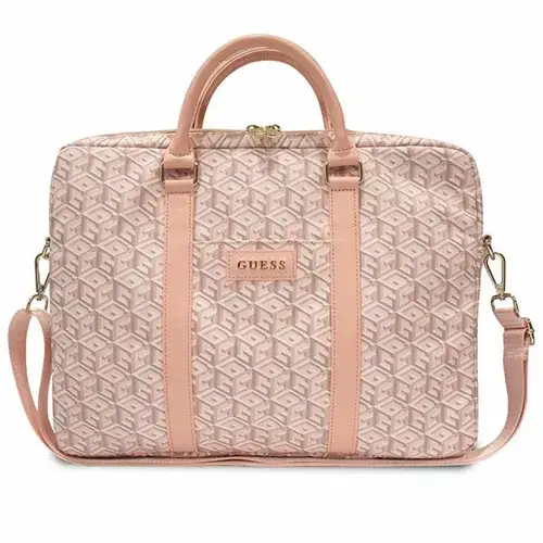 Geanta laptop, Guess G Cube, roz, piele sintetica/poliester/nailon, 16inch