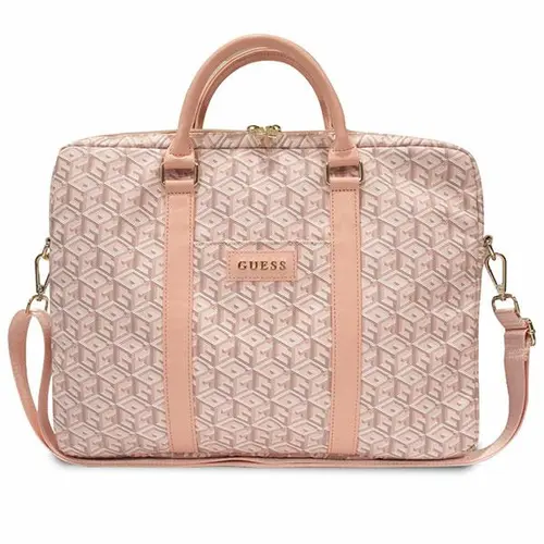 Geanta laptop, Guess G Cube, roz, piele sintetica/poliester/nailon, 16inch