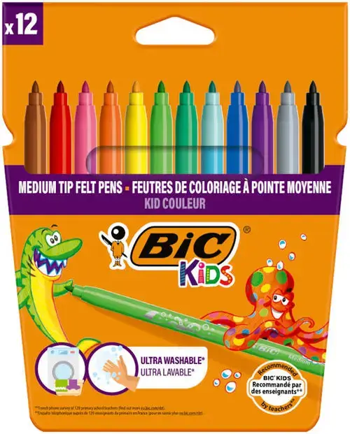 Markere/Carioci colorate ultralavabile BIC Kid Couleur, 12 culori