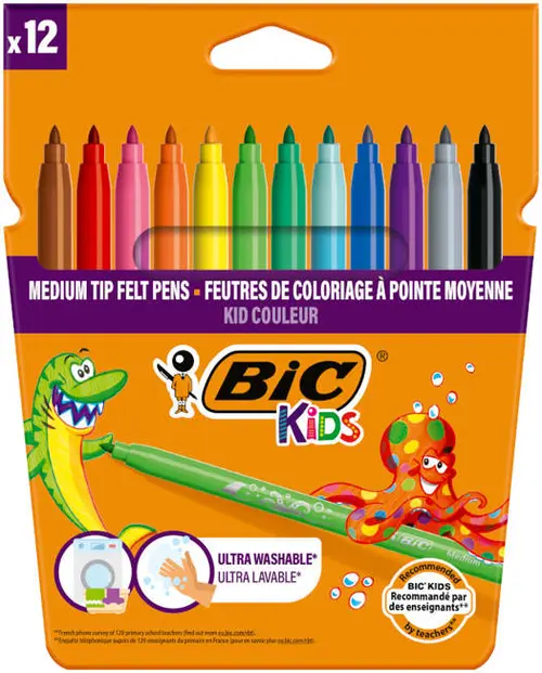 Markere/Carioci colorate ultralavabile BIC Kid Couleur, 12 culori