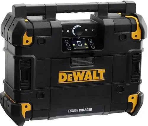 Radio DeWALT TSTAK DWST1-81078-QW, incarcator 230 V, DAB+, stereo AM/FM, Bluetooth, AUX, USB, IP54, compatibil cu acumulator 10.8-18V (Negru/Galben)