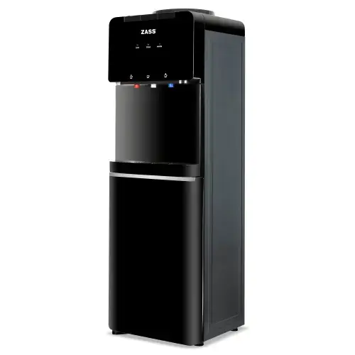 Dozator apa de podea cu compresor si minifrigider Zass ZWD 18 CR, Putere incalzire 550W, Putere racire 90W, Compatibil cu bidoane de apa 11 l si 19 l, Silentios 36 dB (Negru)