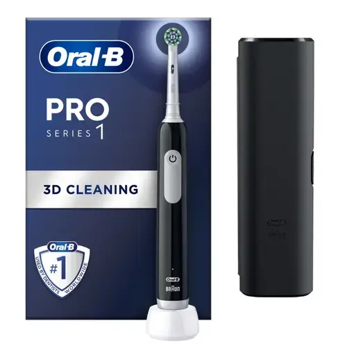 Periuta de dinti electrica Oral-B Pro Series 1, Curatare 3D, 3 moduri periaj, Timer, Senzor de presiune, 1 capat inclus, Husa calatorie (Negru)