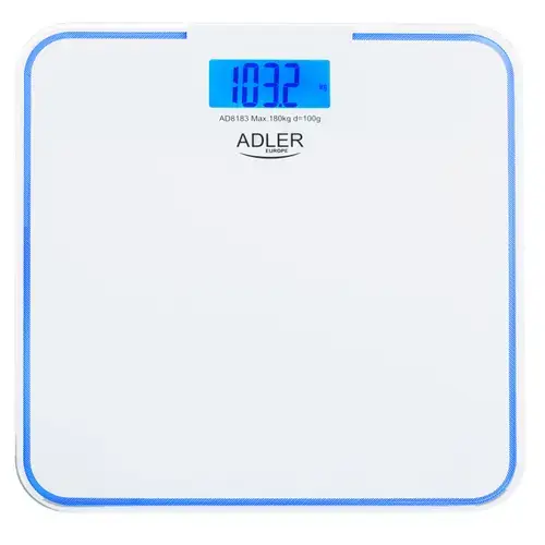 Cantar de baie Adler AD 8183,  max 180 kg, 100g, Iluminare albastra (Alb)