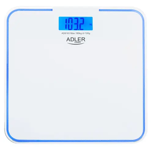 Cantar de baie Adler AD 8183,  max 180 kg, 100g, Iluminare albastra (Alb)