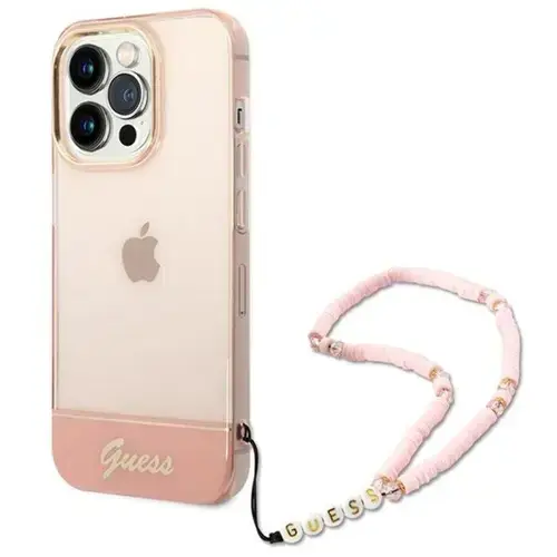 Husa Protectie Spate Guess GUHCOTSIXIVPR TPU Camera Outline Translucent Strap pentru Apple iPhone 14 Pro (Roz)