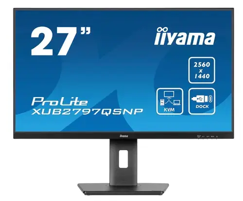 Monitor IPS LED Iiyama 27inch XUB2797QSNP-B1, QHD (2560 x 1440), HDMi, DisplayPort, Boxe, Pivot, 100 Hz, 1 ms (Negru)