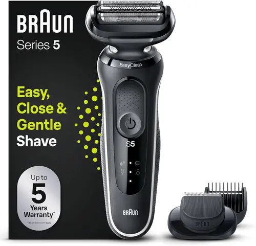 Aparat de ras electric Braun 51-W1500s, Autonomie 50 minute, 3 lame flexibile, Sistem EasyClean, Wet & Dry (Alb)