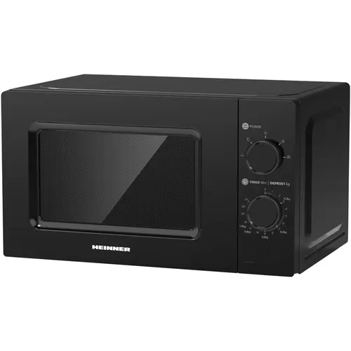 Cuptor cu microunde Heinner HMW-MD20MBK, 20 l, Control mecanic, 700 W, Platou 25.5 cm (Negru)