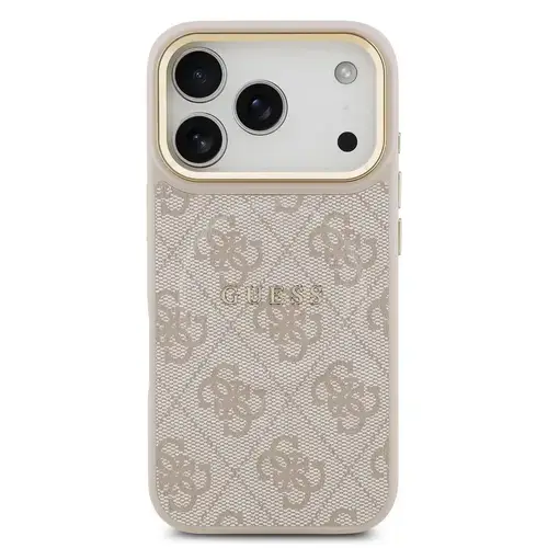 Husa Protectie Spate Guess PU Leather 4G Gold Frame MagSafe pentru Apple iPhone 17 Pro (Roz)