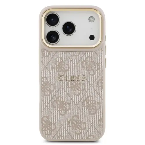 Husa Protectie Spate Guess PU Leather 4G Gold Frame MagSafe pentru Apple iPhone 17 Pro (Roz)