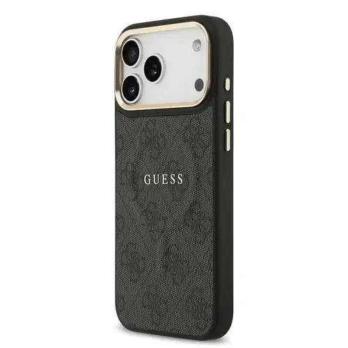 Husa Protectie Spate Guess PU Leather 4G Gold Frame MagSafe pentru Apple iPhone 17 Pro (Negru)