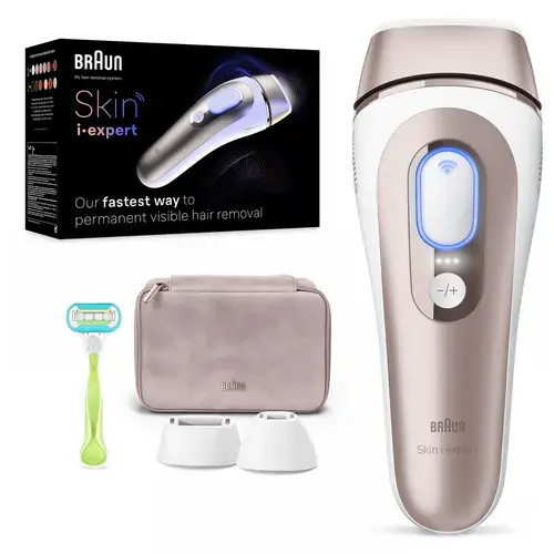 Epilator IPL Braun Skin iExpert PRO 7 PL7253 Tehnologie Skin iExpert, Feedback in timp real, 400.000 impulsuri, 10 niveluri de intensitate, 125 de impulsuri pe minut, Cap de precizie, Cap lat, Trusa de voiaj (Alb/Roz)